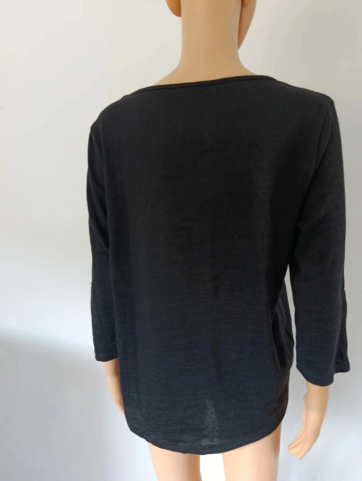 Camiseta feminina preta com estampa 'Maintenant ou jamais' mangas 3/4 – Tamanho L – photo 8